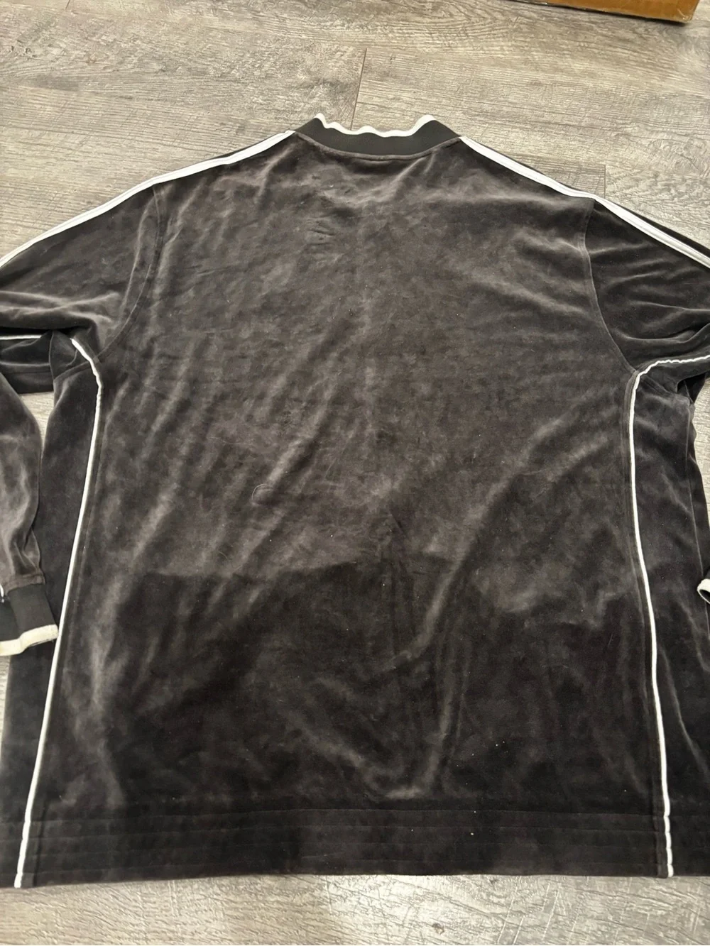 Vintage 2006 adidas Black Velour Zip-Front Track Jacket with White Stripes